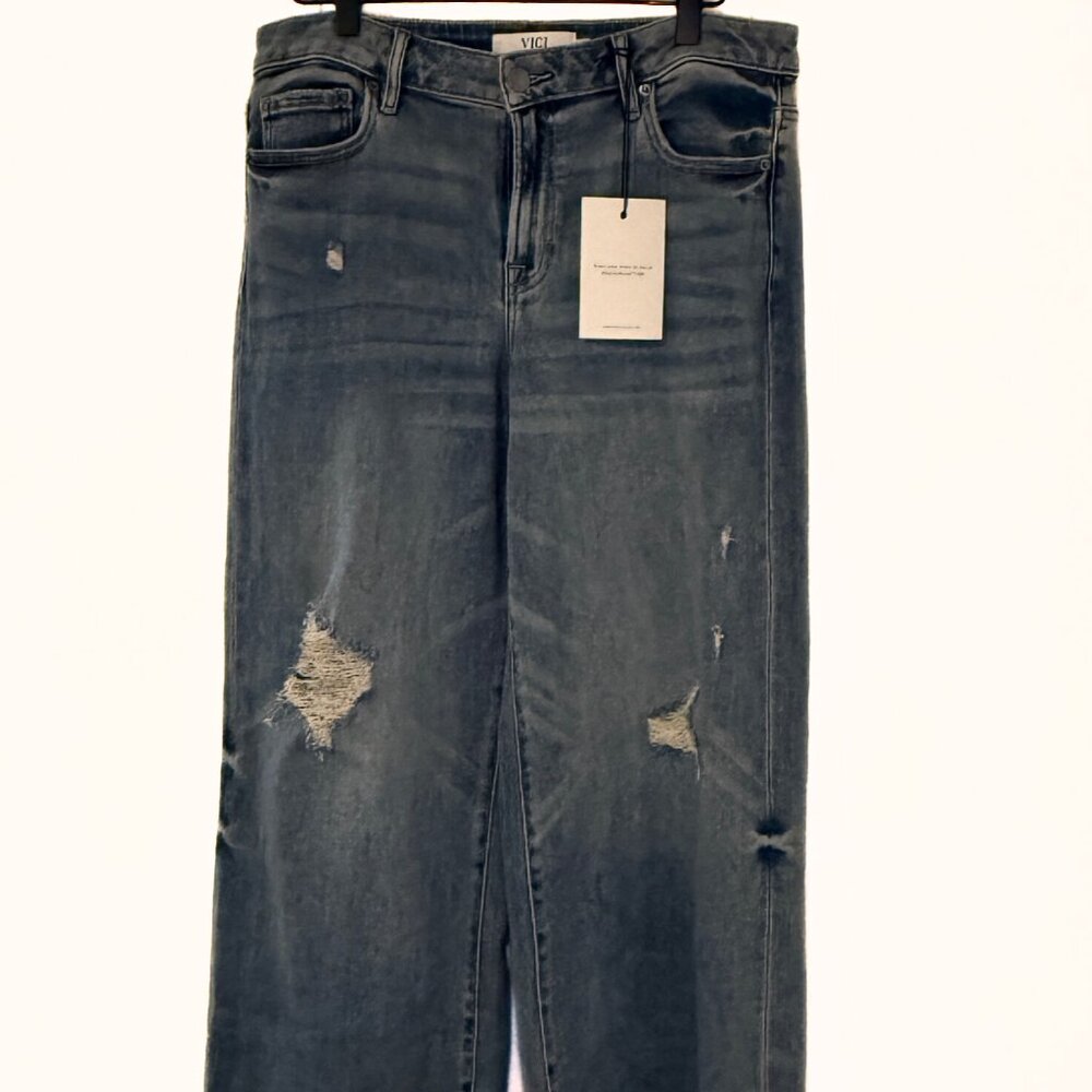 Vici Super Stretch Distressed Wide Leg Jeans